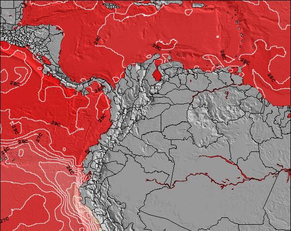 Colômbia Temperaturas da Superfície do Oceano Mapa