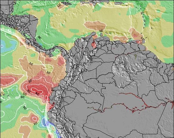 Colombie Anomalies de Température de la Mer Carte