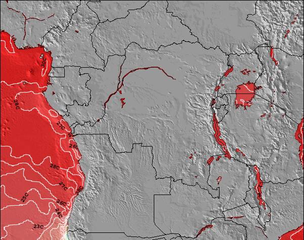 Congo Temperaturas da Superfície do Oceano Mapa