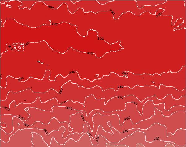 Ilhas Cook Temperaturas da Superfície do Oceano Mapa