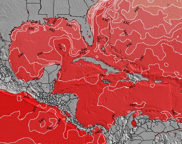 Îles Caïmans Température de la Mer Carte