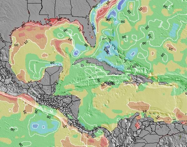 Bahamas Anomalies de Température de la Mer Carte