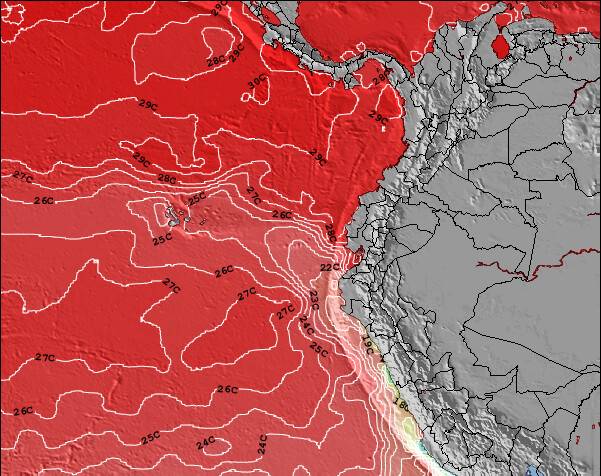 Equador Temperaturas da Superfície do Oceano Mapa