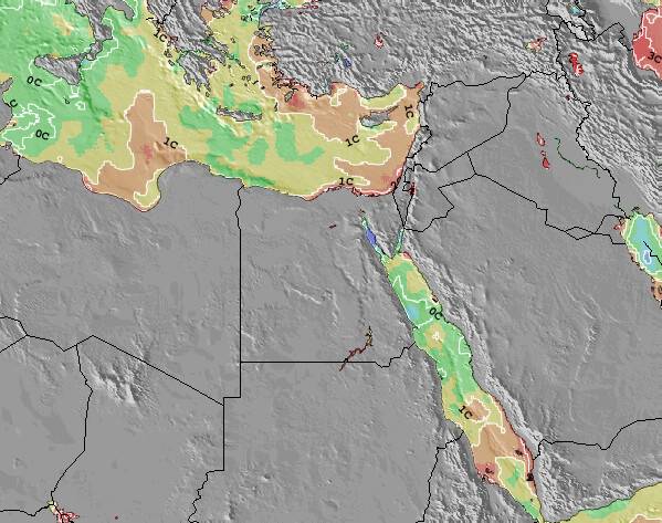 Egipto Anomalía de Temperatura del Mar Mapa