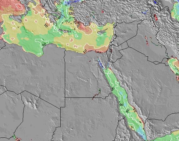 Égypte Anomalies de Température de la Mer Carte