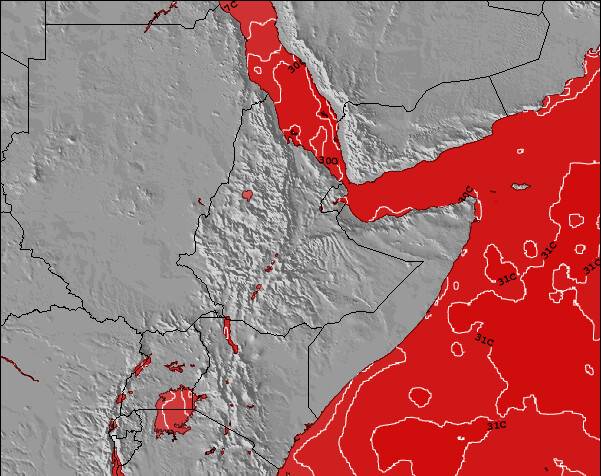 Ethiopia Temperaturas da Superfície do Oceano Mapa