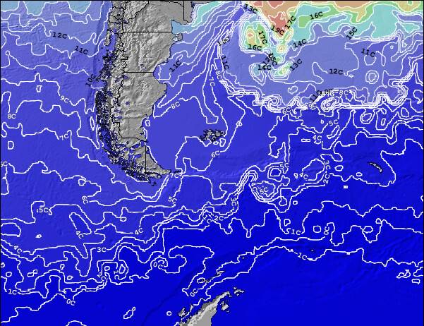 Isole Falkland Temperature della superficie del mare Mappa