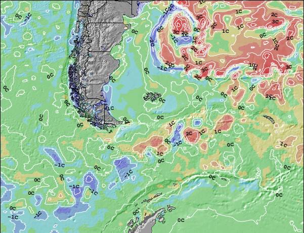 Isole Falkland Temperature del mare anomalia Mappa