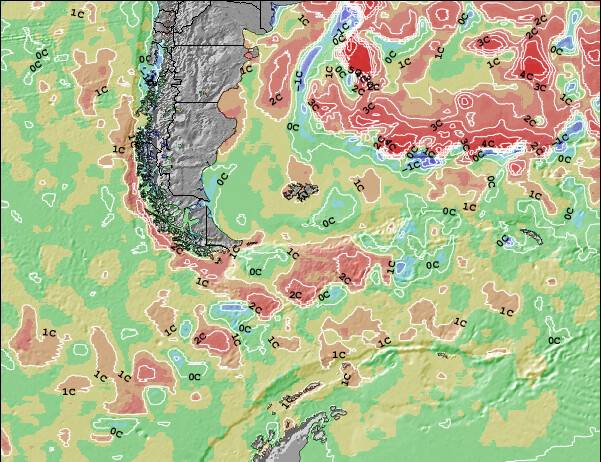 Isole Falkland Temperature del mare anomalia Mappa