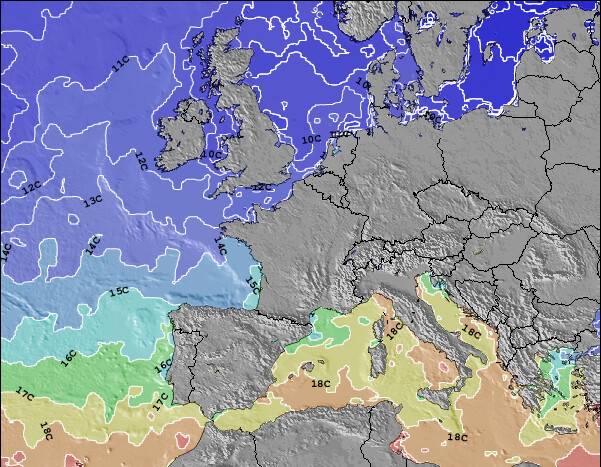 Belgio Temperature della superficie del mare Mappa