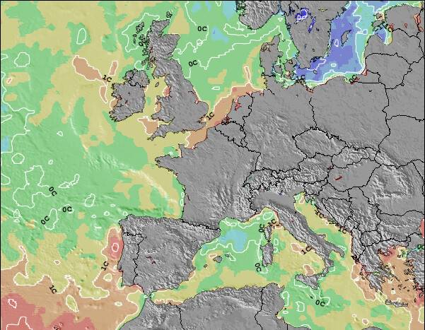 Luxembourg Temperature del mare anomalia Mappa