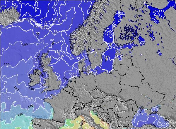 Denmark Zeetemperatuur Kaart