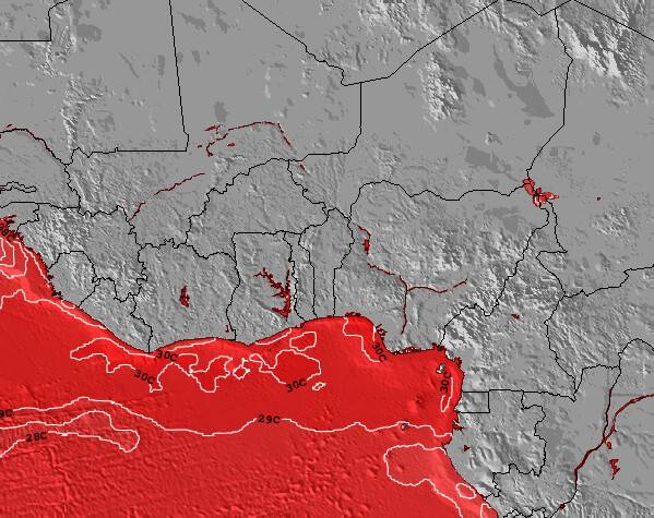 Libéria Temperaturas da Superfície do Oceano Mapa