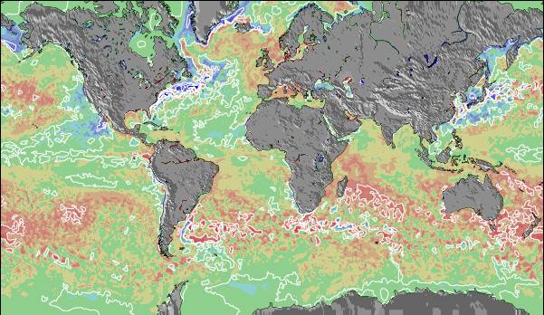 Global-Atlantic Anomalía de Temperatura del Mar Mapa