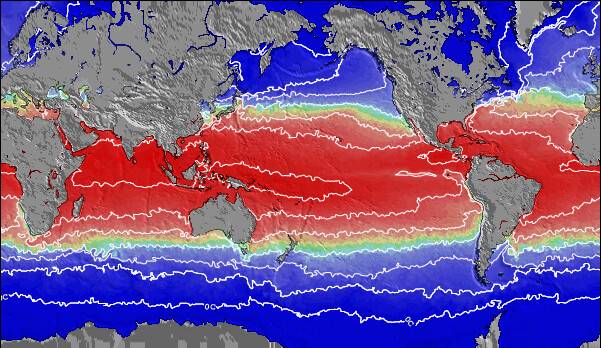 Global-Pacific Temperaturas da Superfície do Oceano Mapa