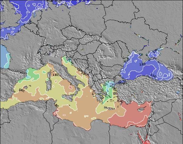 Bulgária Temperaturas da Superfície do Oceano Mapa