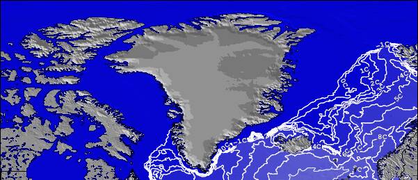 Greenland Temperatura del Mar Mapa