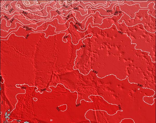 Guam Temperaturas da Superfície do Oceano Mapa