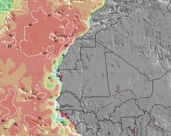 Guinea-bissau Anomalia na Temperatura da Superfície do Oceano Mapa