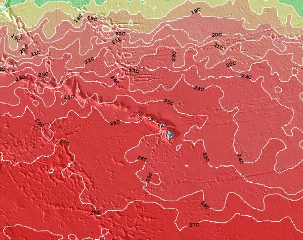 Havaí Temperaturas da Superfície do Oceano Mapa