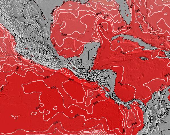 Honduras Temperaturas da Superfície do Oceano Mapa