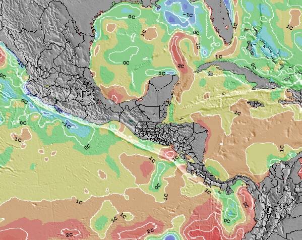 El Salvador Anomalia na Temperatura da Superfície do Oceano Mapa