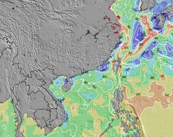 HongKong Anomalia na Temperatura da Superfície do Oceano Mapa