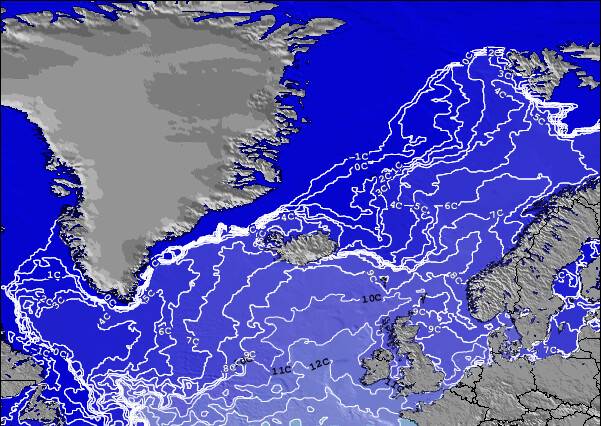 Islandia Temperatura del Mar Mapa