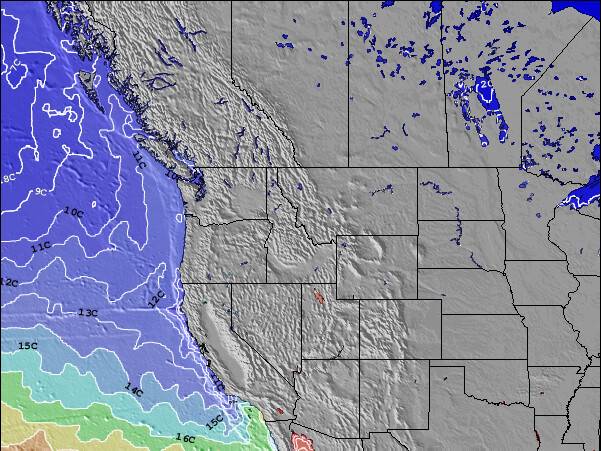 Idaho Temperaturas da Superfície do Oceano Mapa