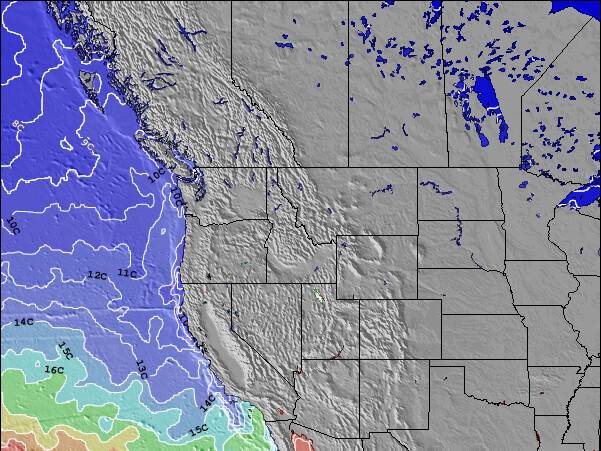 Idaho Temperaturas da Superfície do Oceano Mapa