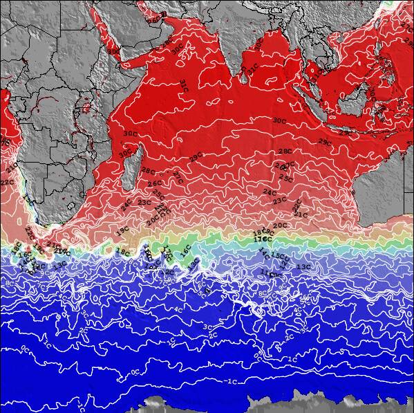 Indian-Ocean Zeetemperatuur Kaart