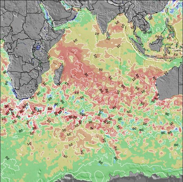 Indian-Ocean Anomalia na Temperatura da Superfície do Oceano Mapa