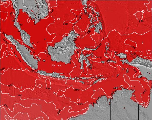 CocosIslands Zeetemperatuur Kaart