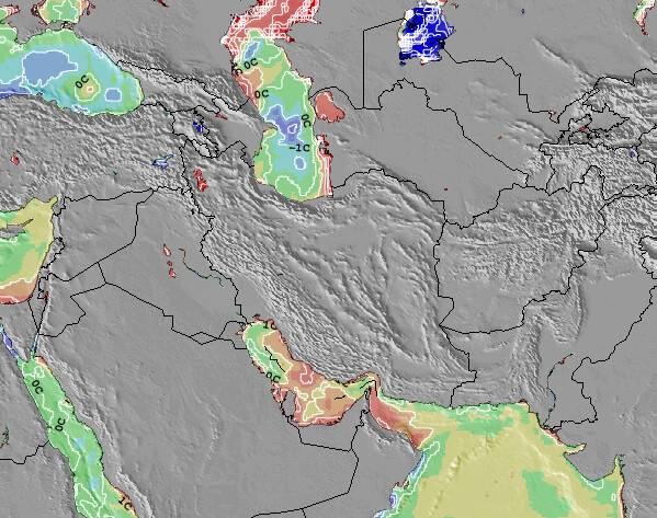 Turkmenistan Anomalia na Temperatura da Superfície do Oceano Mapa