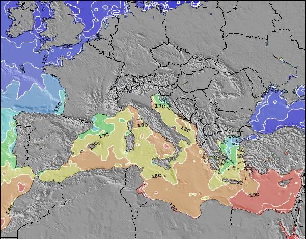 Monaco Temperature della superficie del mare Mappa