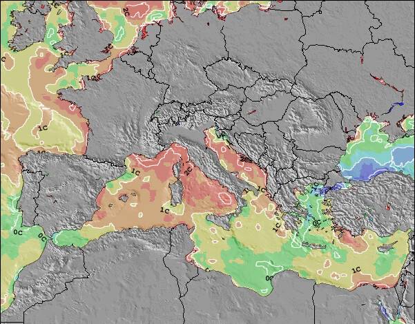 Malta Zeetemperatuur Afwijking Kaart