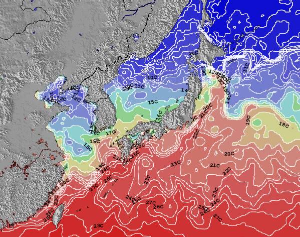 Giappone Temperature della superficie del mare Mappa