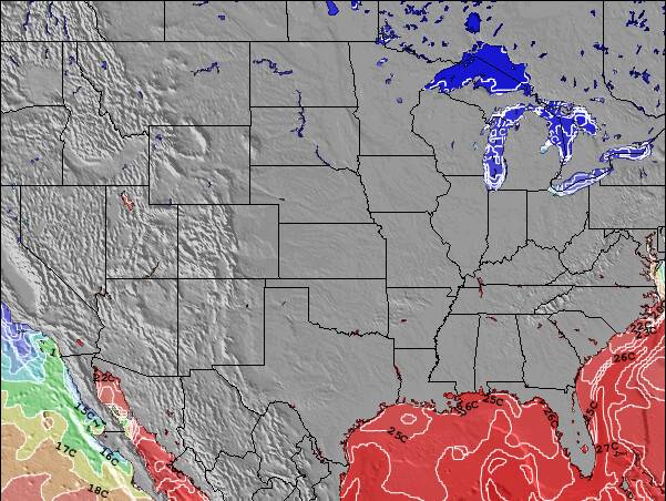 Oklahoma Temperaturas da Superfície do Oceano Mapa