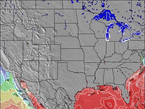 Kansas Temperaturas da Superfície do Oceano Mapa