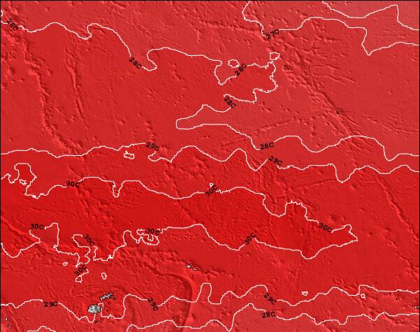 Quiribati Temperaturas da Superfície do Oceano Mapa