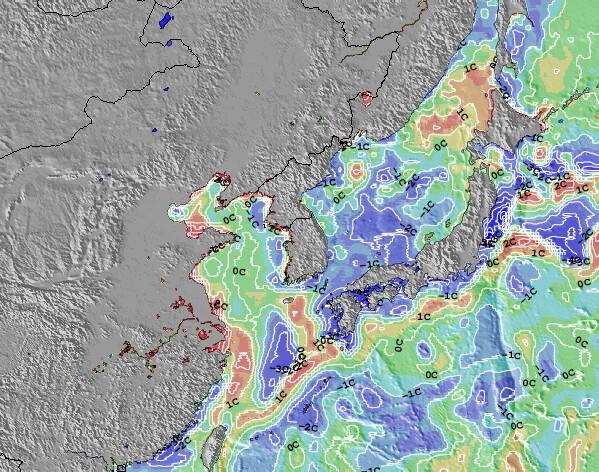 KoreaN Anomalia na Temperatura da Superfície do Oceano Mapa