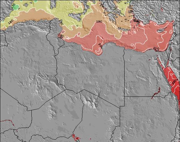 Líbia Árabe Jamahiriya Temperaturas da Superfície do Oceano Mapa