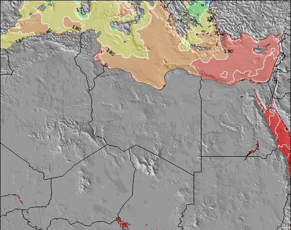 Líbia Árabe Jamahiriya Temperaturas da Superfície do Oceano Mapa