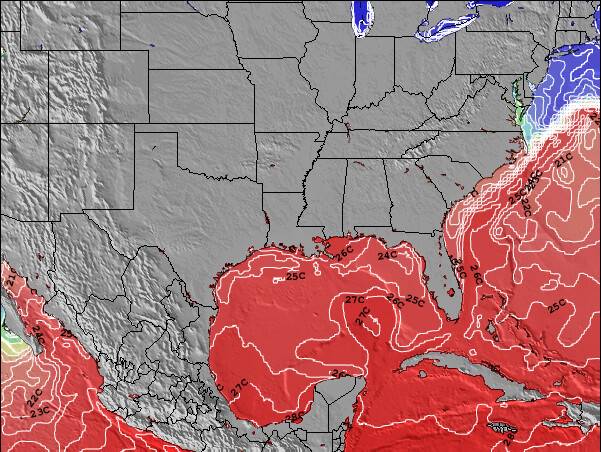 Arkansas Temperaturas da Superfície do Oceano Mapa