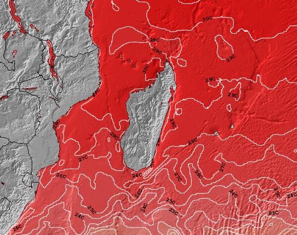 Madagascar Temperaturas da Superfície do Oceano Mapa