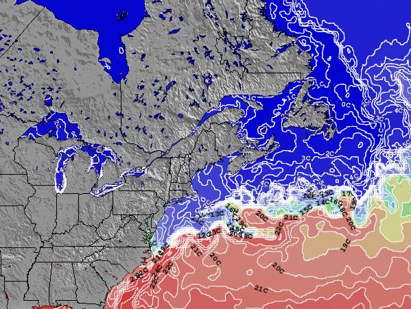 Nova Hampshire Temperaturas da Superfície do Oceano Mapa