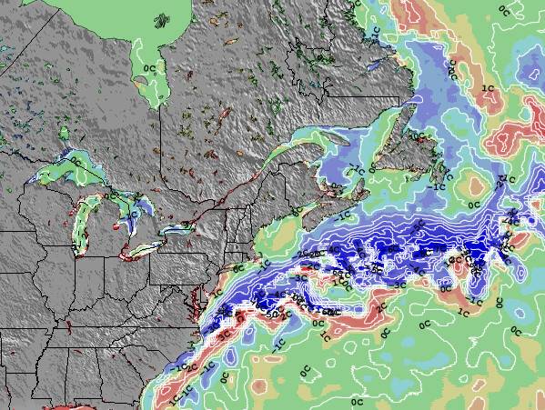 Nova Hampshire Anomalia na Temperatura da Superfície do Oceano Mapa