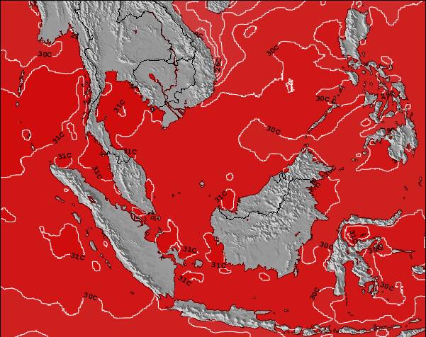 Brunei Temperaturas da Superfície do Oceano Mapa