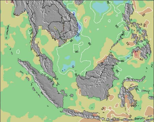 Singapore Anomalia na Temperatura da Superfície do Oceano Mapa