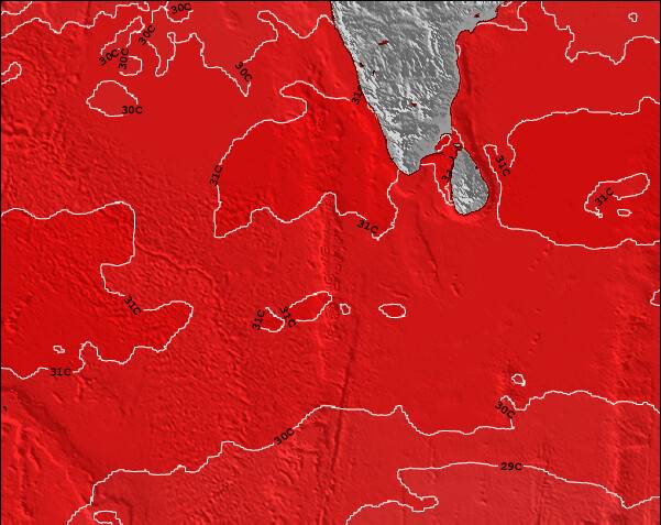 Sri Lanka Temperatura del Mar Mapa